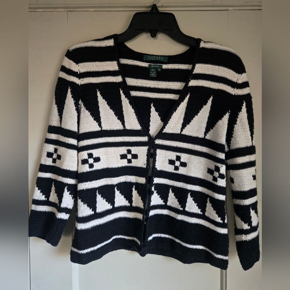 Lauren Ralph Lauren Hand Knit Aztec Southwest Cardigan PM